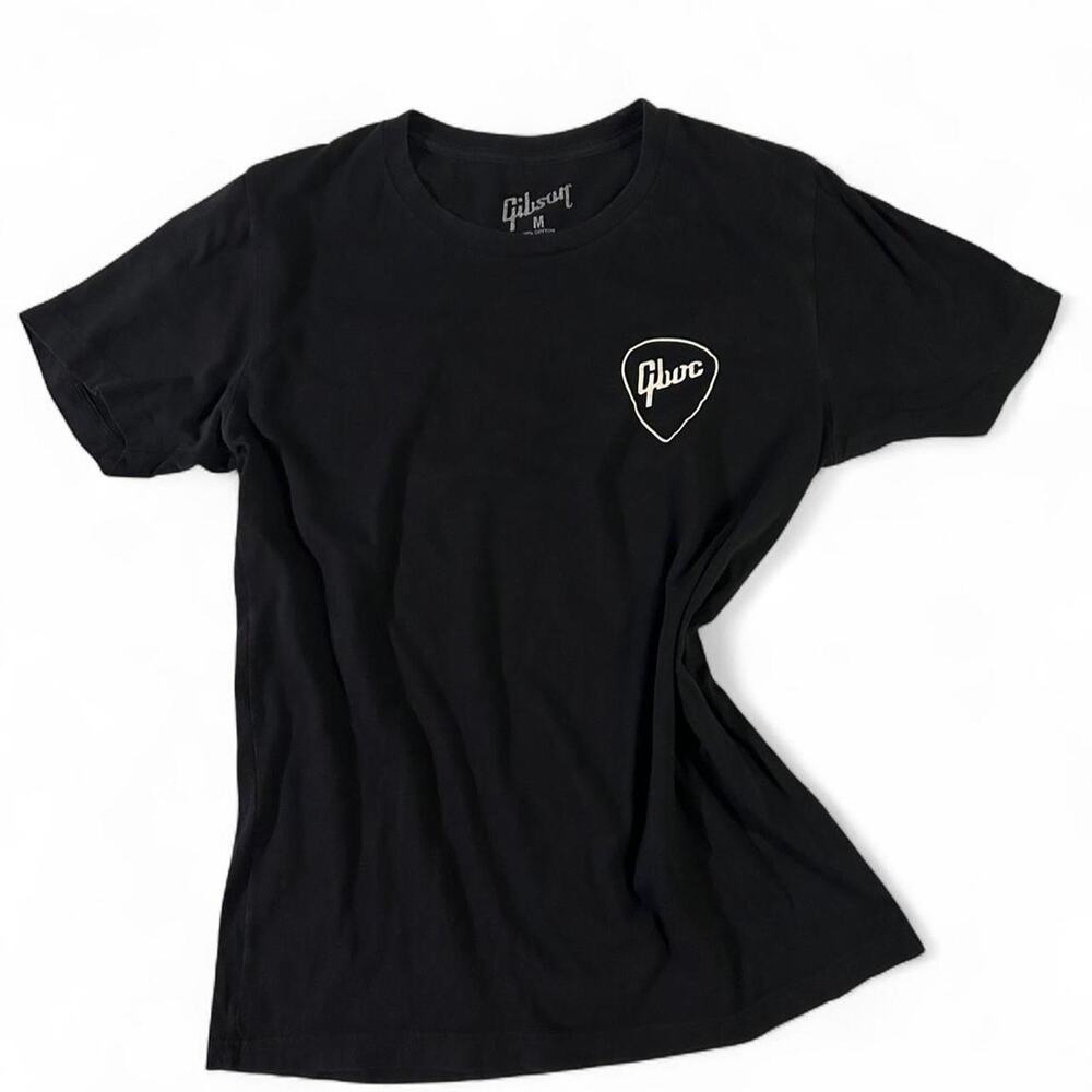 Gibson Guitar Black T-Shirt Medium Guitar Pick Graphic Tee